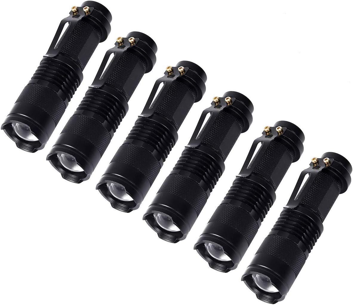 KunHe 6 Pack Small Mini LED Flashlight Single Mode Zoomable Flashlights AA Battery Powerful Flashlights with Pocket Clip Portable Bulk EDC Pen Flash Light for Christmas Gift
