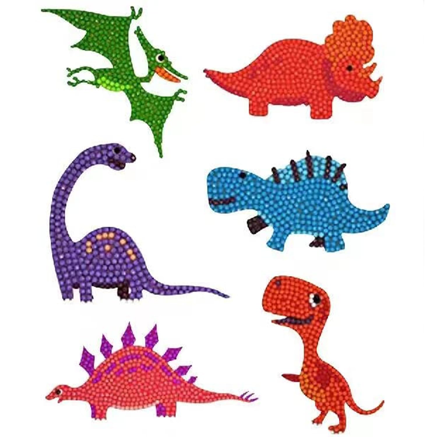 YellowCult™ 5D Diamond Painting Stickers Kits - 6 Pieces DIY Diamond Art Stickers by Numbers, Craft Kits for Kids and Beginners [Dinosaurs Theme]