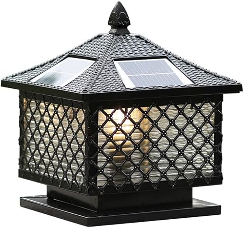 QUSYZD Outdoor Solar Garden Glass Table Lamp Pillar Light Waterproof Solar Powered Post Light Led Gate Post Lights Lantern Vintage Street Dock Deck Light for Posts Garden Yard,11.8 * 14.5in