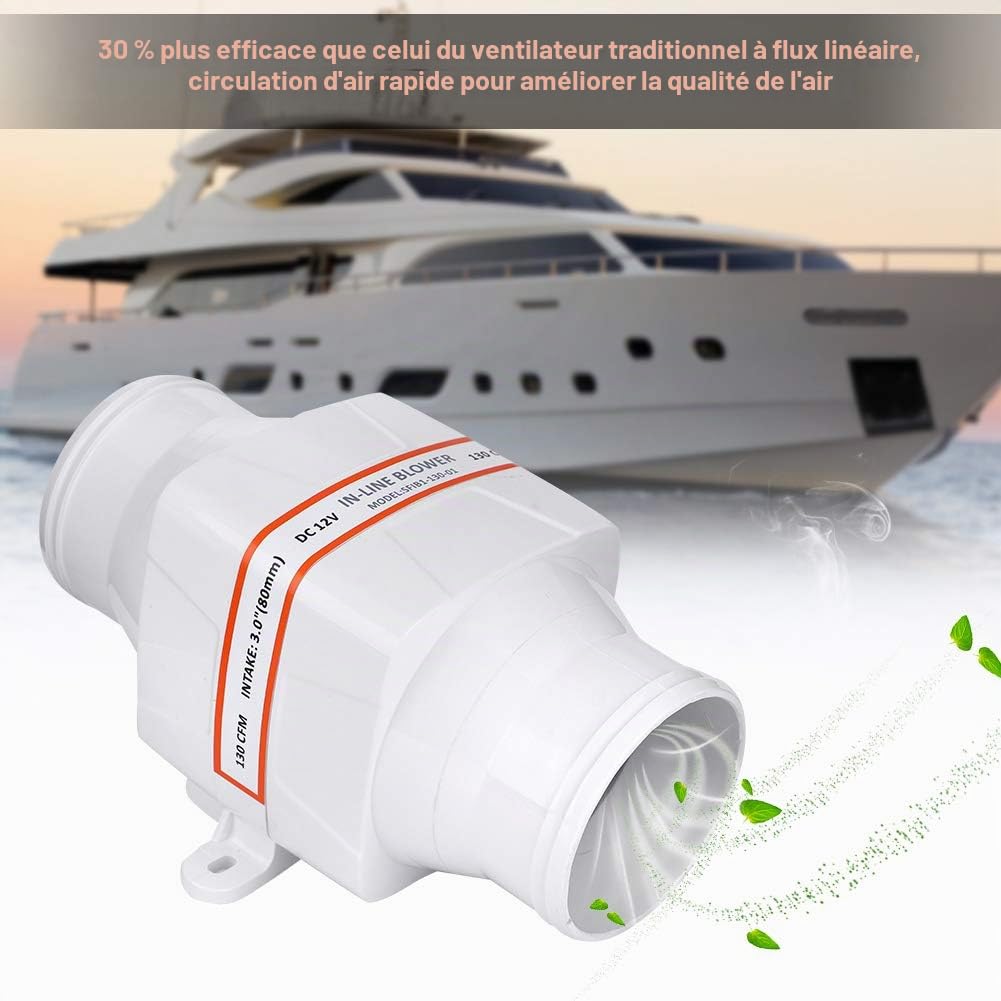 Ventilateur en ligne, 75mm Ventilateur Extraction Ventilateur de Conduit Système de Ventilation pour yachts, bâtiments, caravane