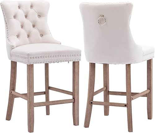 Miniatura 10 de Aoowow Juego de 2 taburetes de bar tapizados de terciopelo con altura de mostrador, altura del asiento de 26.3 pulgadas, sillas de bar sin brazos