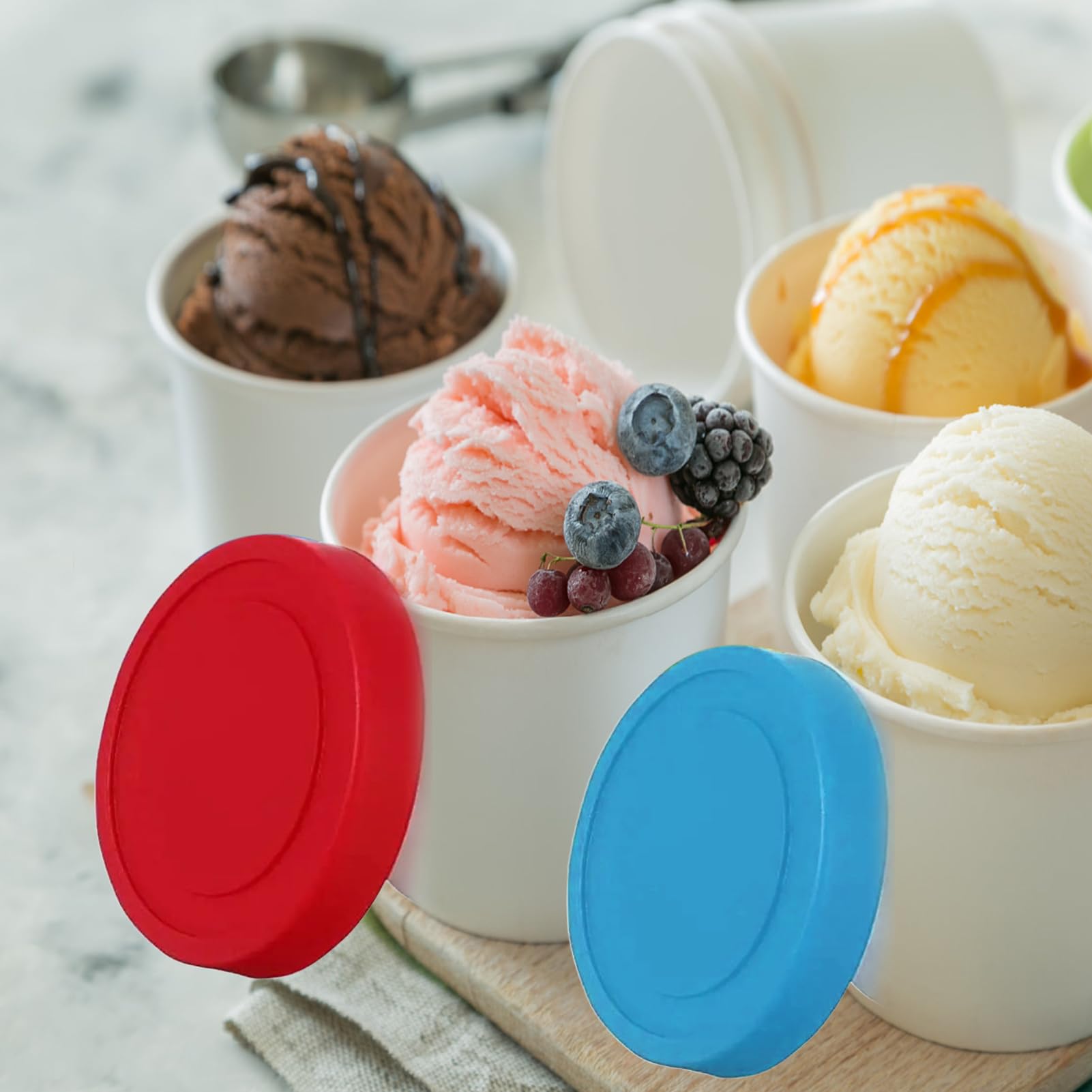Pasdrucn 2er-Set Eisbehälter Für Speiseeis, Eisbehälter Für Selbstgemachtes EIS, Eisbehälter Mit Deckel, Eisbecher Mit Deckel, Behälter Zum 