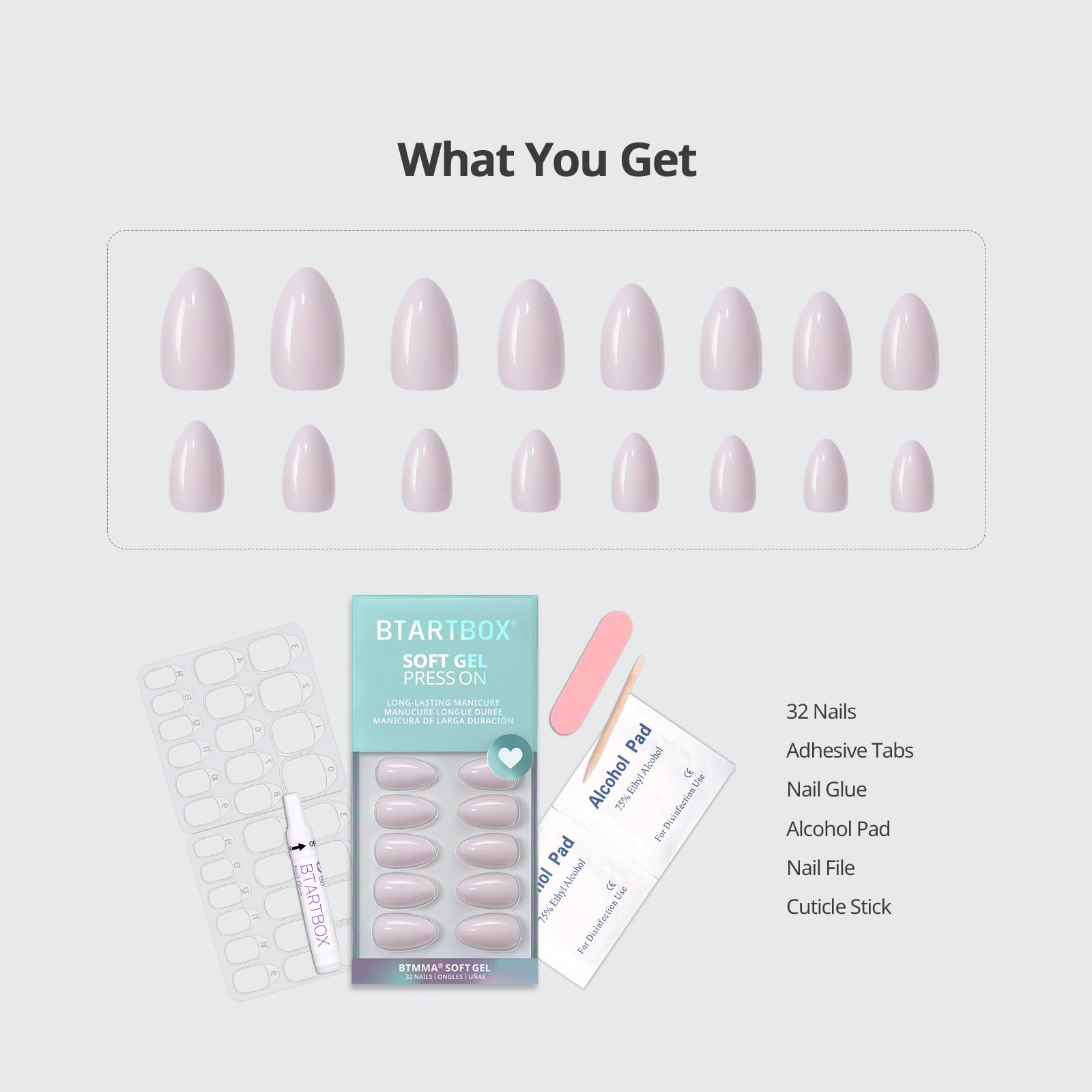 BTArtbox Press On Nails French Tips - 32 Pcs Short Square False Nails With Nail Glue and Adhesive Nail Tabs, No Fade Out Stick On Nails in 16 Sizes, Soft Gel Fake Nail for Women, Classic White — view 31