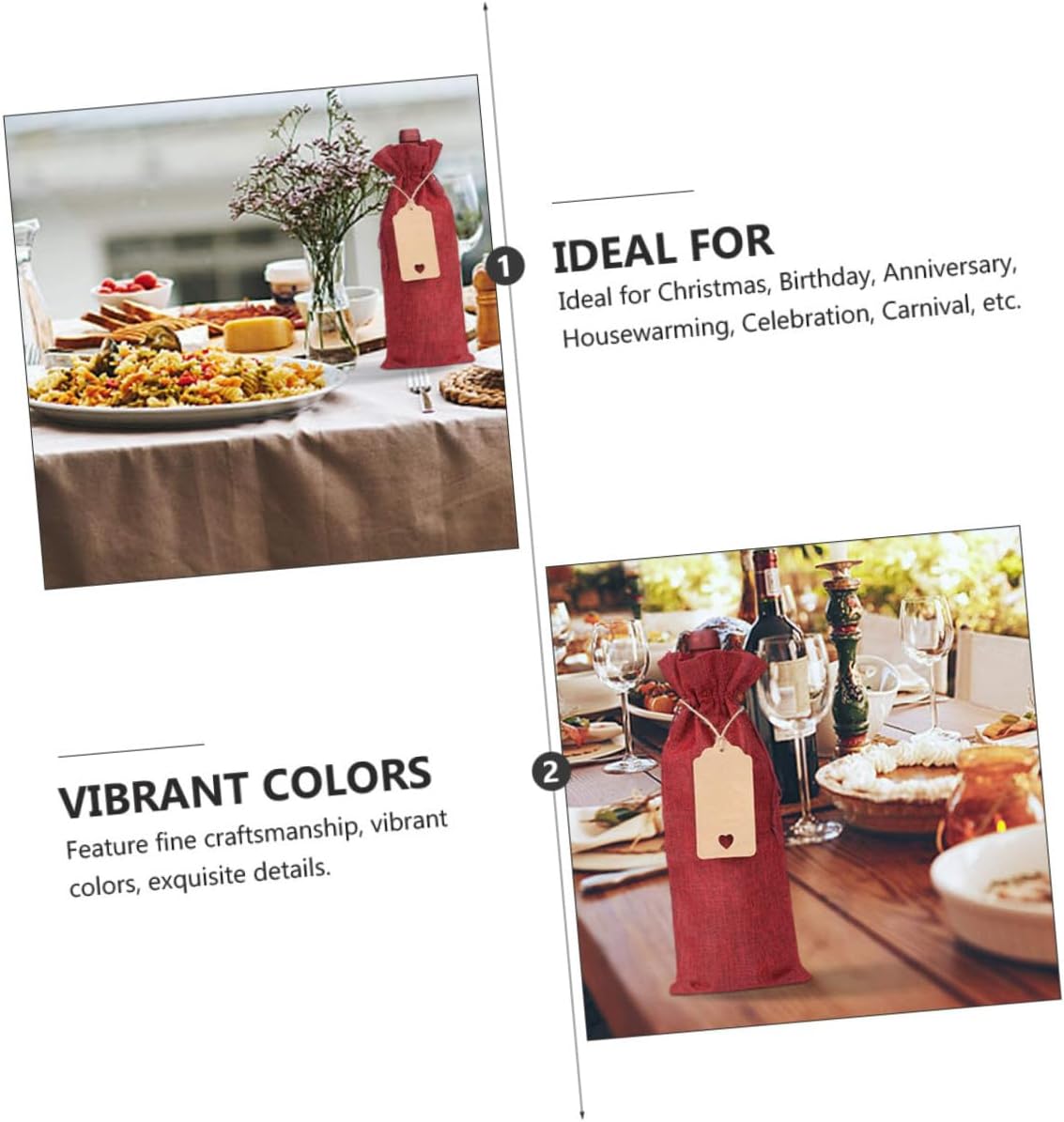 NULYLU 12pcs Burlap Wine Bottle Drawstring Bags with Kraft Paper Tags, Linen Souvenir Covers for Party Wine Tastings and Wrapping Random Color