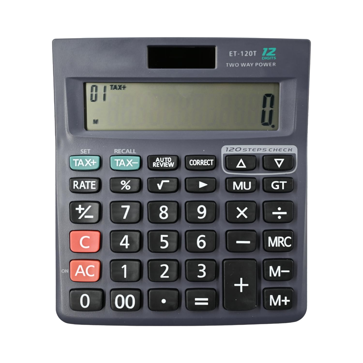 Tax Calculator with Large Buttons, Desk Calculator with Tax and Check Function,12 Digits 2-line LCD,Dual Solar Power and Battery for School Office Business Home Daily Use