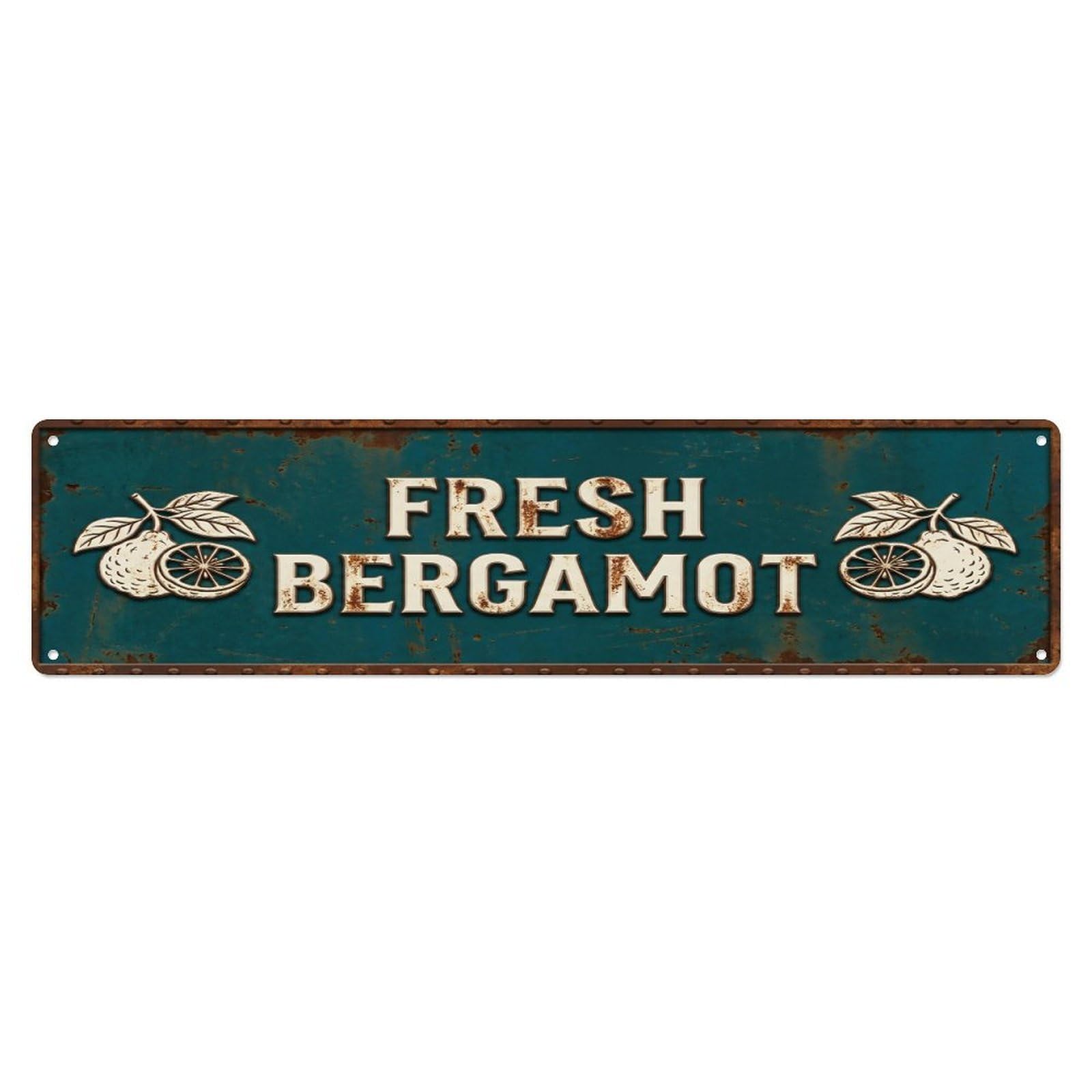 FRESH BERGAMOT Vintage Citrus Rustic Farmhouse Metal Tin Sign