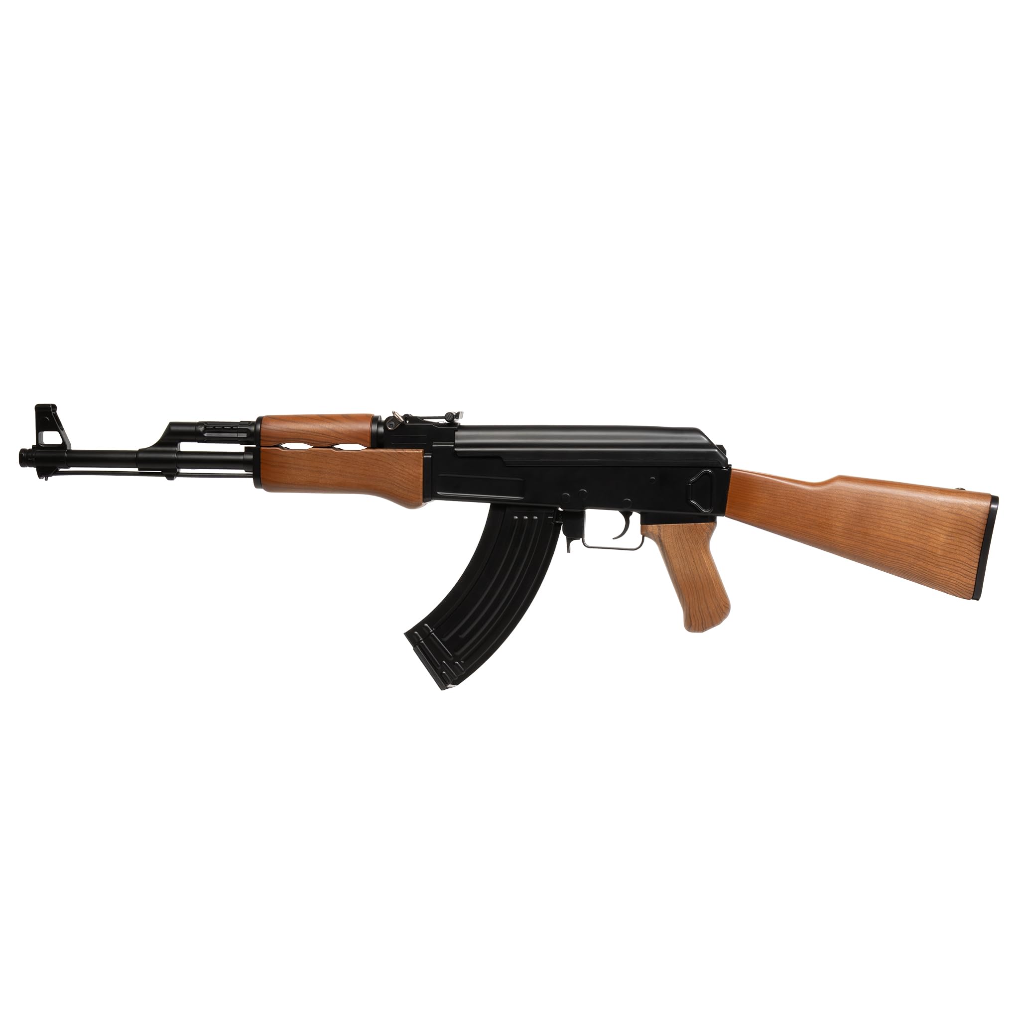 AK 47 softair elettrico, POTENZA 0,9 JOULE, raffica/singolo/sicura, caricatore 50 colpi, batteria Ni‑MH 7,2V + caricabatterie inclusi, 870mm 830g, 1000 pallini inclusi