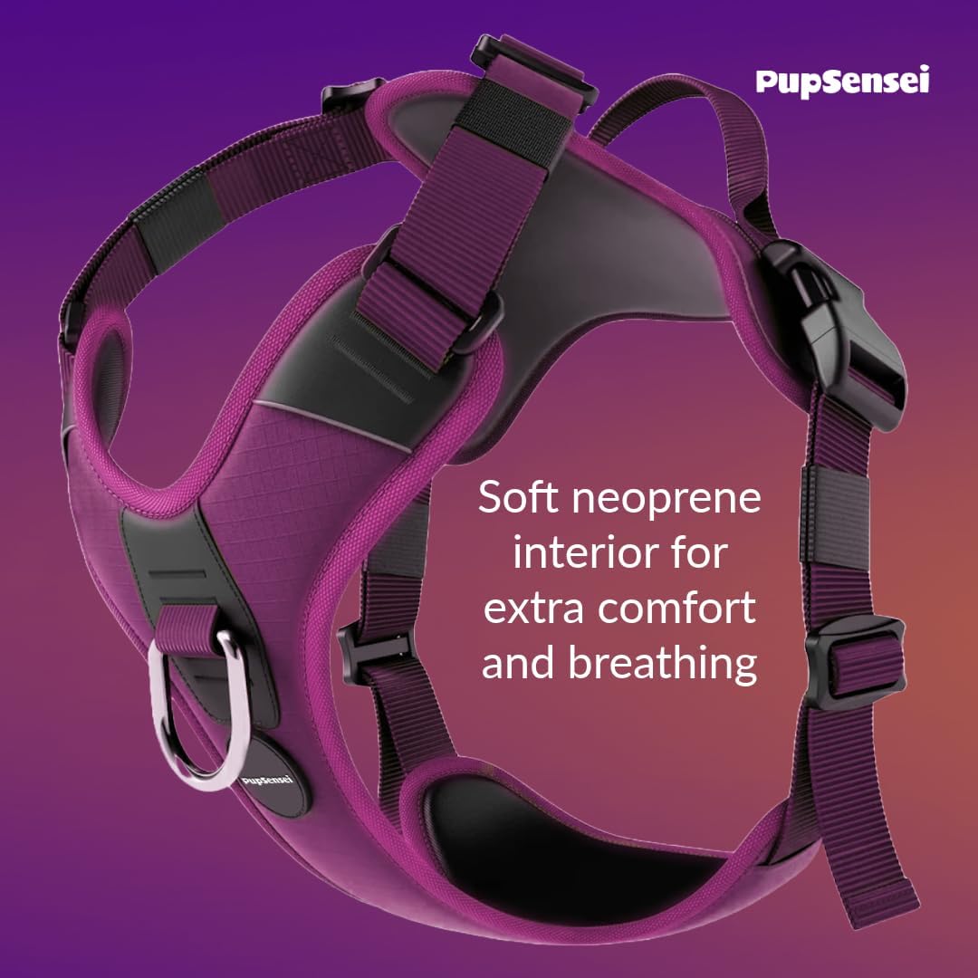 No Pull Dog Harness - Durable Polyester Puppy Harness with Front Anti-Pull Loop, Reflective Strips, and Quick-Release Clips for Small, Medium, and Large Dogs (Berry Purple, Small)