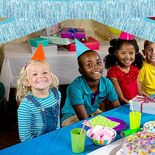 Image of 6 Pack 10 Feet Foil Fringe Garland Metallic Tinsel Streamers Banner Wall Hanging Curtain Backdrop Banner for Parade Floats, Thanksgiving, Christmas, Birthday, Halloween Party Decorations(Light Blue)