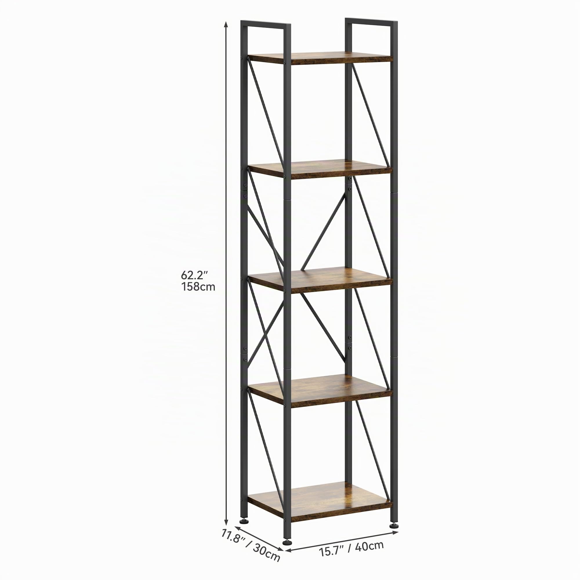 YITAHOME Libreria a 5 ripiani, libreria industriale, scaffale autoportante, scaffale in legno e telaio in metallo, mensola portaoggetti per soggiorno, casa, ufficio, cucina, camera da letto, marrone