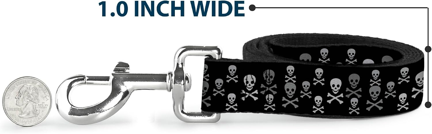 Buckle-Down Pet Leash - Multi Skull Black/Gray - 6 Feet Long - 1" Wide