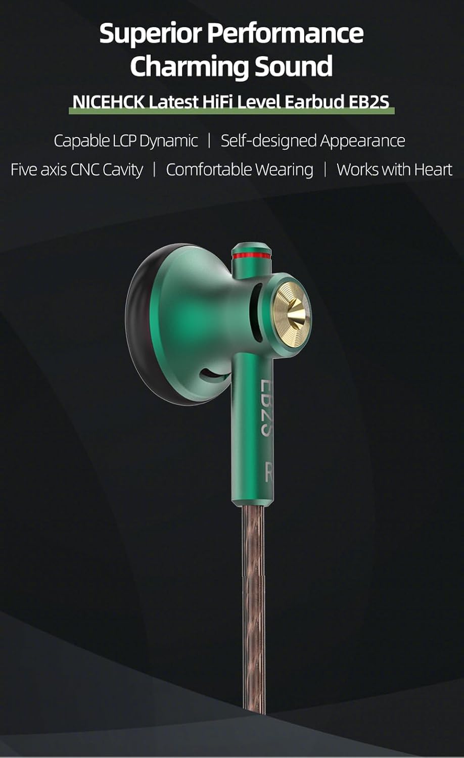 NICEHCK Balanced Wired Earbuds with 4.4mm Plug, HiFi Flat Head Earphones with 15.4mm Dynamic Driver, Audiophile Open-Ear Headphones for Android Phones, Music Players & Laptops (4.4mm no Mic Green)