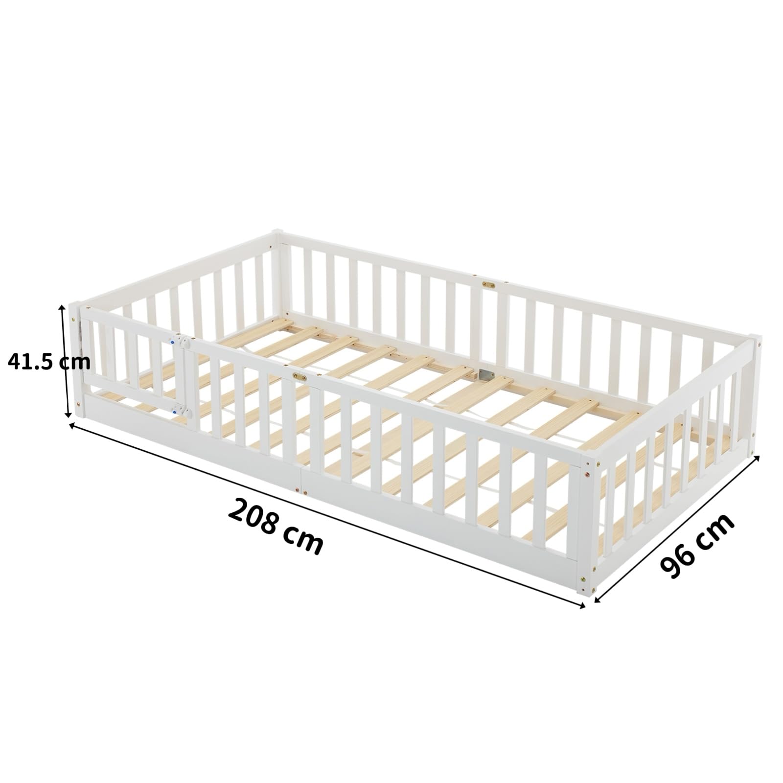 Bonnlo Cama Infantil con Puerta, Barrera anticaída, 90x200 cm Blanca, Cama casita de Madera Maciza con somier (Blanco, 90x200cm)