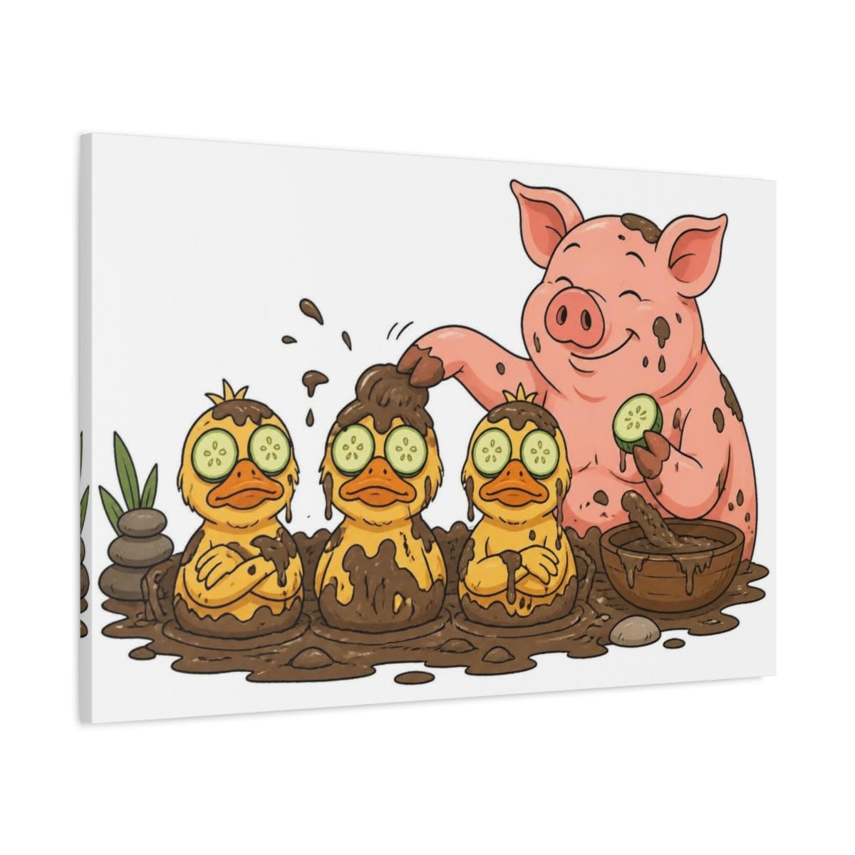 Funny Pig Spa Day Canvas Print Wall Art – Kids Room Decor, Playroom 36×24 inch (90×60 cm) - Horizontal / 1.25 inch (3 cm)