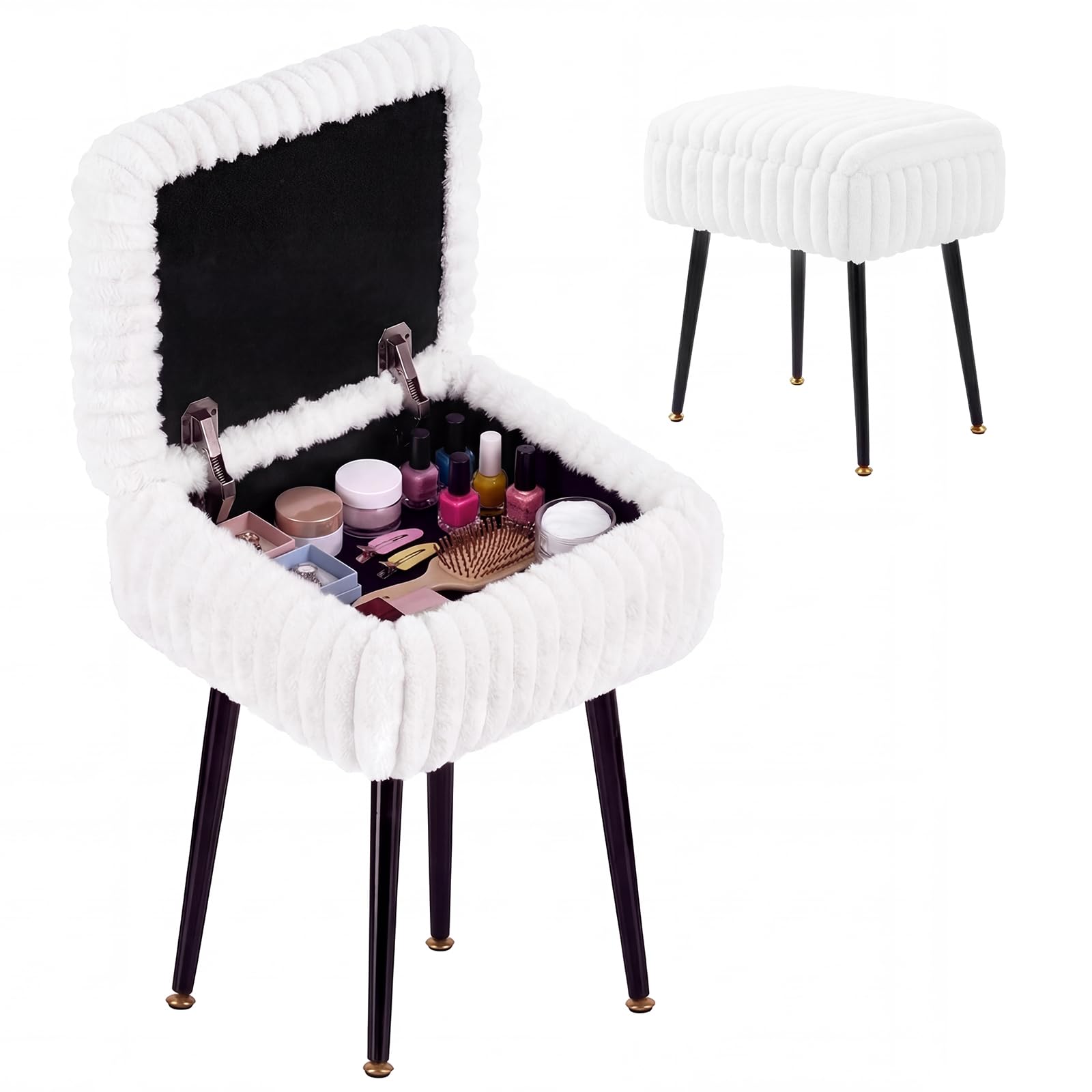 Dressing Table Stool,Vanity Stool with Flip-top Storage,Velvet Ottoman