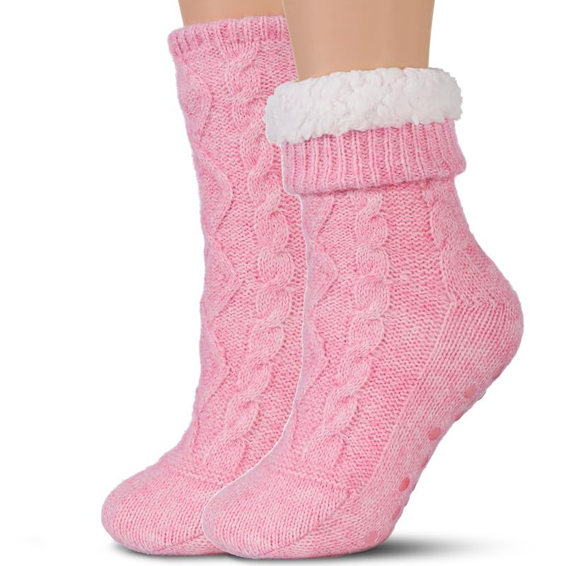 Tough Land Slipper Socks for Women with Grippers Non Slip, Sherpa Lined Slipper Socks