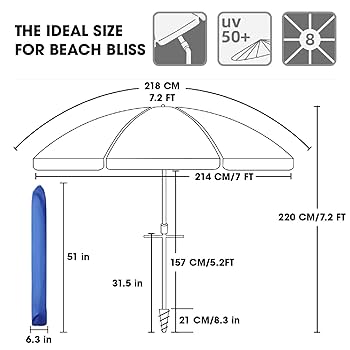 Amazon.com: 7ft Beach Umbrella with Sand Anchor & Tilt, UPF