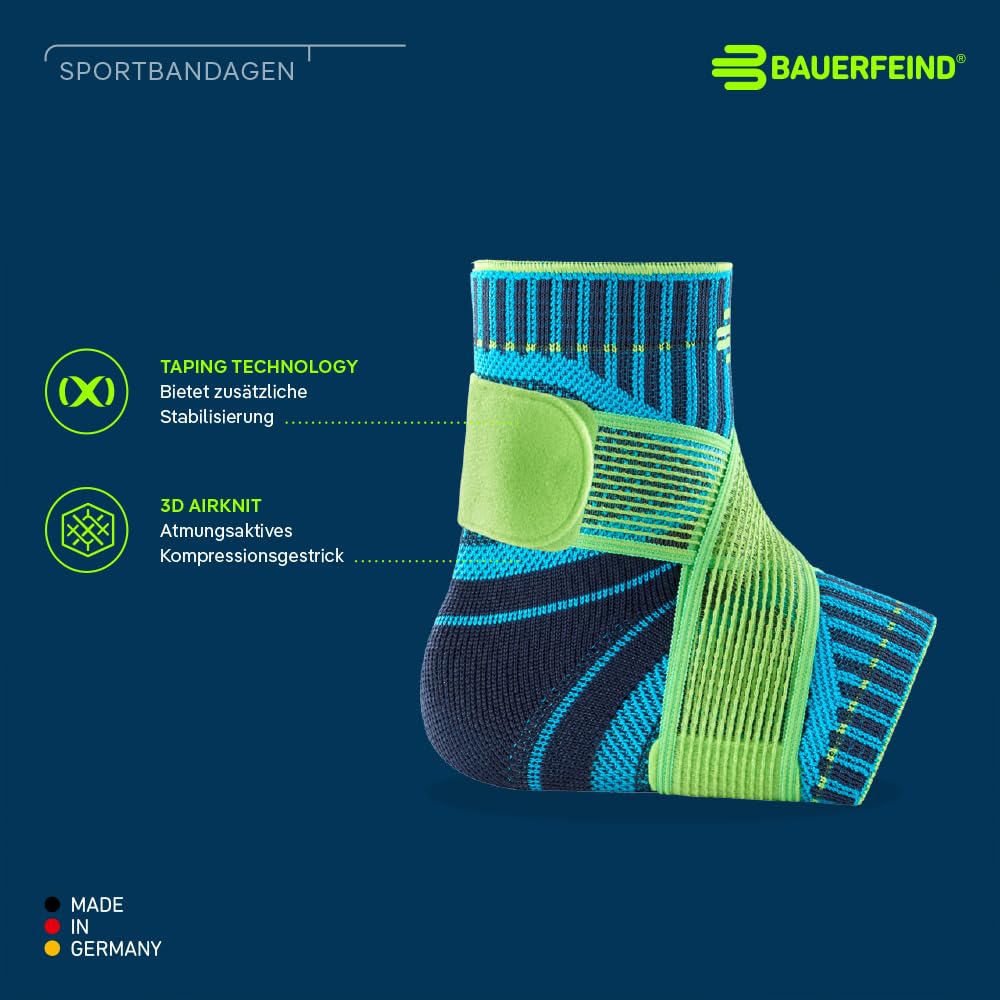 BAUERFEIND Sprunggelenkbandage „Ankle Support“ Unisex, 1 Sprunggelenk Bandage für Sport wie Fußball, Fitness und Joggen, Kein Umknicken durch Knöchelbandage, Schwarz, M