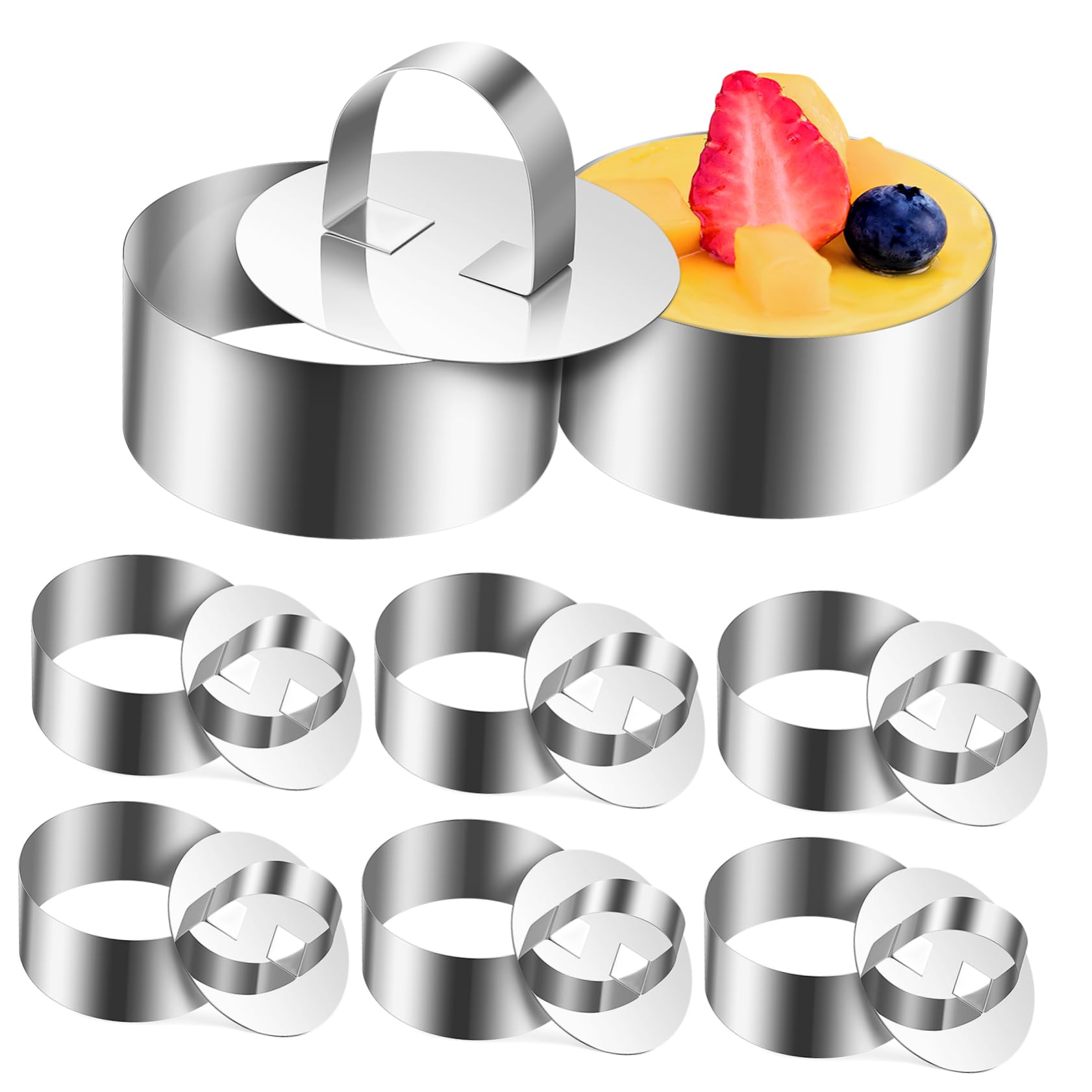 BESTonZON Formine per Dolci in Acciaio Inossidabile 8 Set Anelli da Cucina Rotondi Solidi e Antiruggine per Pasticceria Professionale e Ristoranti