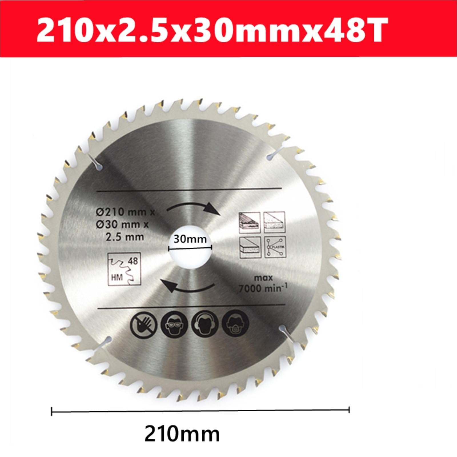 Brzeszczot do cięcia metalu 1PC TCT 210mm brzeszczot do drewna 24T/48T/60T/80T tarcza cięcia z końcówką węglikową narzędzia obróbki(210mmx30x60T)