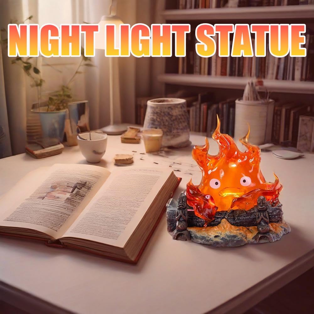 Calcifer Lamp Statue, Cute Calcifer Night Light Desktop, Warm Orange Flame Lights for Bedroom Office Decoration Gift Camping, 5 inch - Image 6