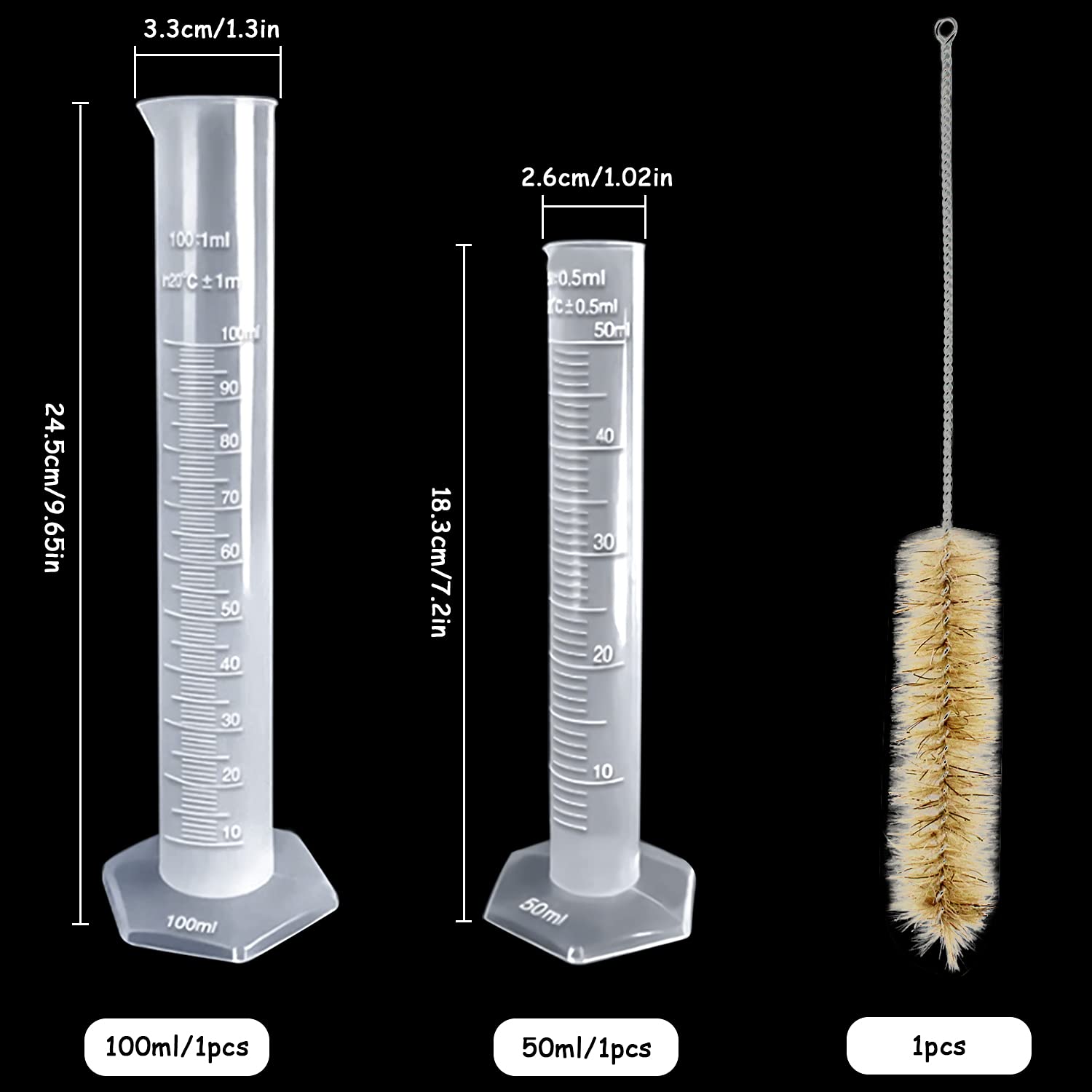Cilindro Graduado de Plástico 50 ml 100 ml Probeta para Laboratorio Científico