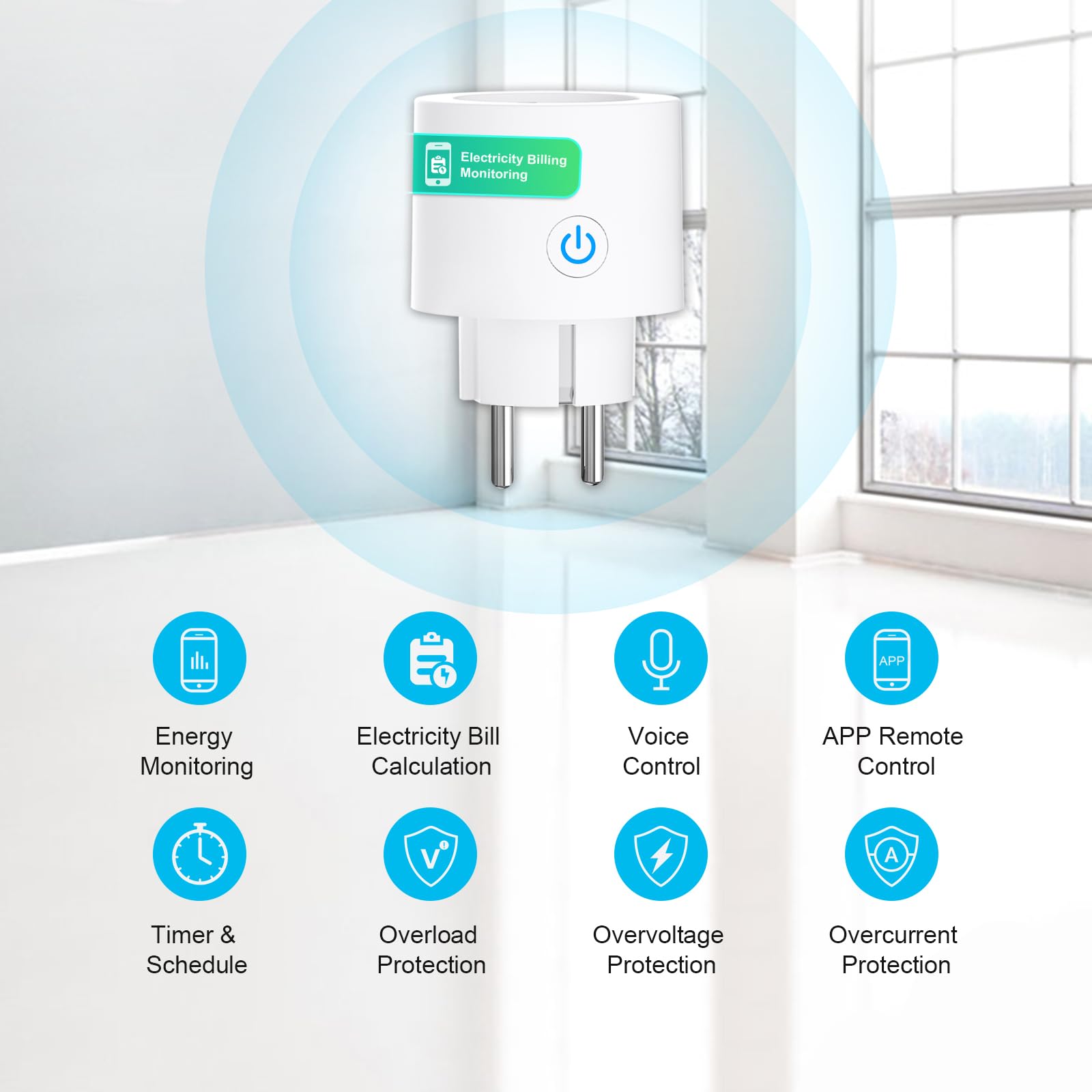 ANTELA Enchufe Inteligente con Medición de Electricidad, Medidor Central de Balcón 16A, Smart Life APP, Compatible con Alexa/Google Home, Plan Temporizado, 4PCS.