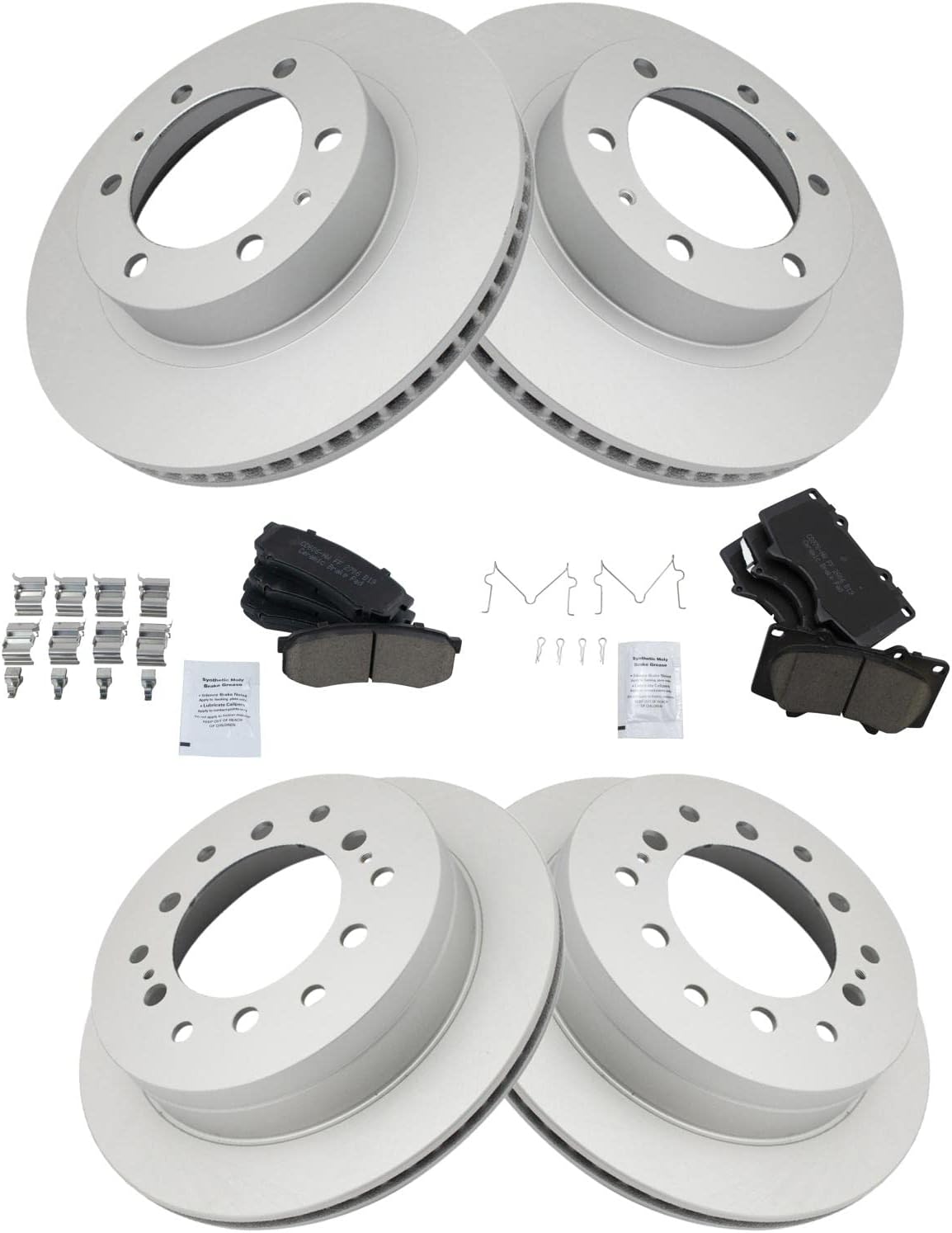 TRQ Front and Rear Brake Pad & Rotor Kit Brake Pads Brake Rotor Ceramic Premium G-Coated Compatible with 2003-2009 Toyota 4Runner 2007-2009 FJ Cruiser