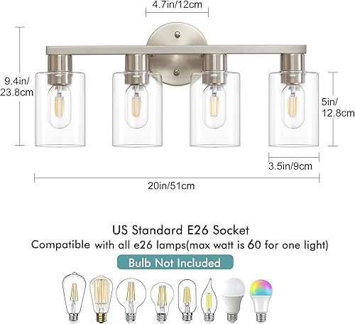 Miniatura 3 de Lámpara de tocador de baño de 4 luces, níquel cepillado, 4 luces, luces de tocador para espejo de maquillaje, accesorios de iluminación modernos con