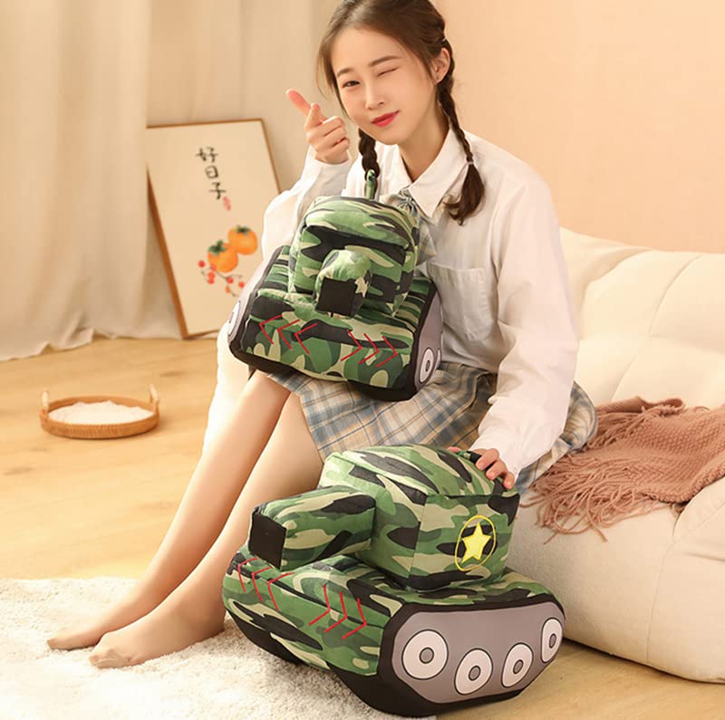 Image of Car Plush Toy Soft Stuffed Car Plush Pillow Toy CuteTractor Cartoon Throw Pillow Plushie Gifts for Kids Birthday Christmas Party (Tank)