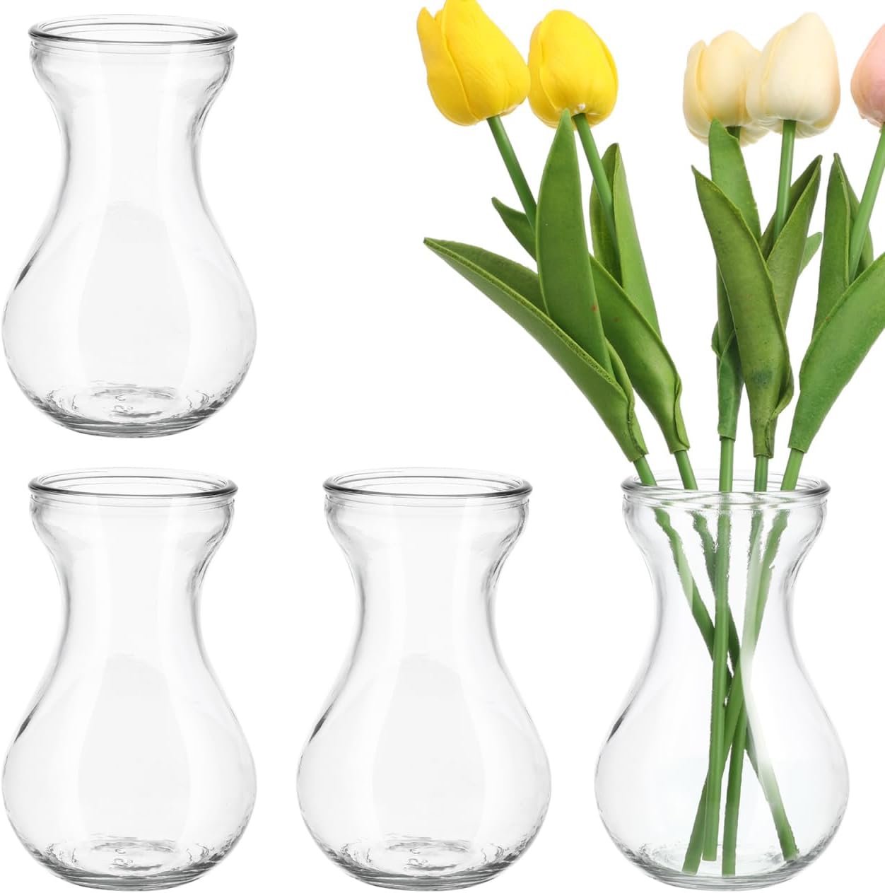 4 Pcs Glass Bulb Vases - CleWOFASHPURET 4-Pack Glass Bulb for Hyacinth Hydroponic Flower Vases Clear Decorative for Home Office Wedding Centerpieces 5.51X3.14X3.14 Inches