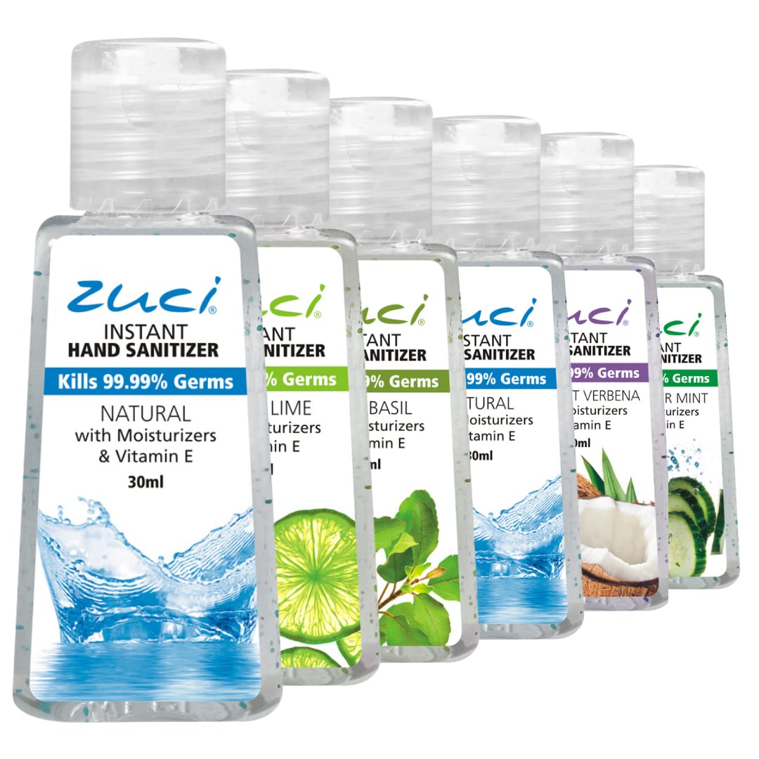 Zuci Natural Scented Hand Sanitizer | Instant Germ Protection | Alcohol Gel-Based | Travel-Friendly - 30ml x 12
