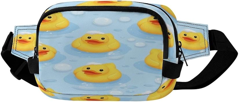 Double Zipper Waist Pack Bag Yellow Rubber Ducks Bubbles White 2 Mini Belt Pouch Chest Bum Hip Bag with Adjustable Strap