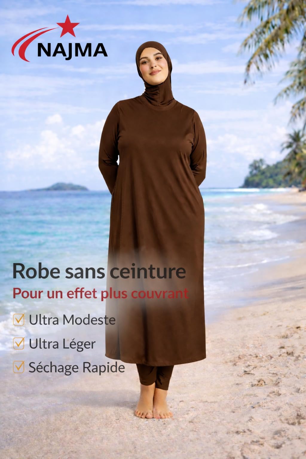 NAJMA, Burkini,Jilbeb di Bain,Burkin 5 Pezzi,Costume da bagno islamico donna musulmana