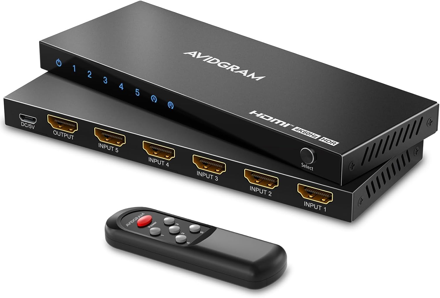 HDMI Switch 4K 60Hz, AVIDGRAM HDMI 2.0 Switcher 5 in 1 Out, 5 Port HDMI Selector Box