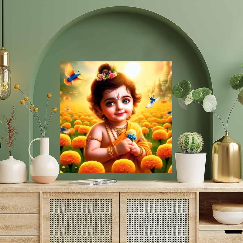 Image of British Terminal Cute little Bal Gopal Baby God Krishna| Kanha Ji | Laddu Lord Makhan Chor Painting Religious Poster for Pregnant Women for wall (matt thin vinyl,sticker,multicolor,unframed)| bj187