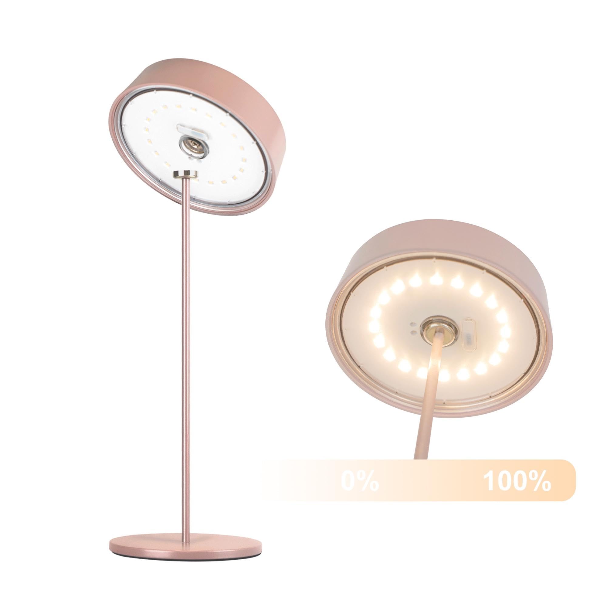 Palmina 901,lampade da tavolo senza fili,lampade da tavolo ricaricabili E Dimmerabile In Alluminio,abat jour senza fili 4400mah,Protezione IP54,luce da tavolo esterno/Interno/Rosa