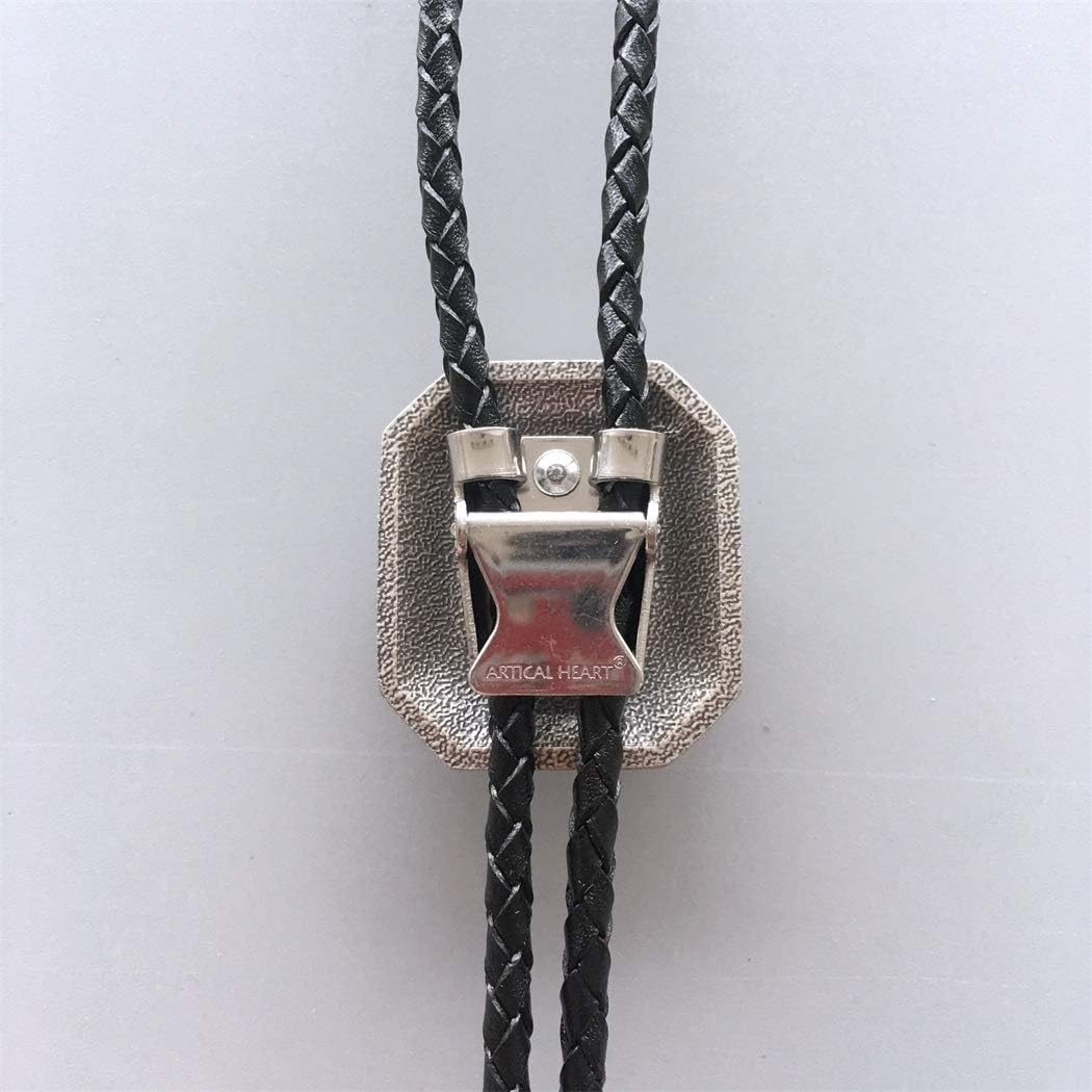 Bolo Tie For Men,Cowboy Necklace,Vintage Silver Plated Black Agate Octagon Celtic Bolo Tie