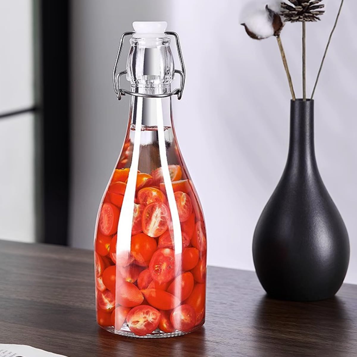 Botellas de vidrio transparente con tapas, paquete de 3, para fermentación de kombucha, elaboración de cerveza, jugos, leche o ponche de huevo, recipiente de vidrio para almacenamiento de