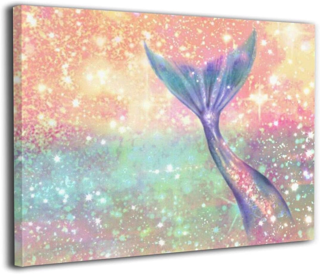 Pink Mermaid Tail Contemporary Painting Oil Hand Painting Wall Art On Canvas Abstract Artwork Framed Hanging Wall Decoration(16"x20")