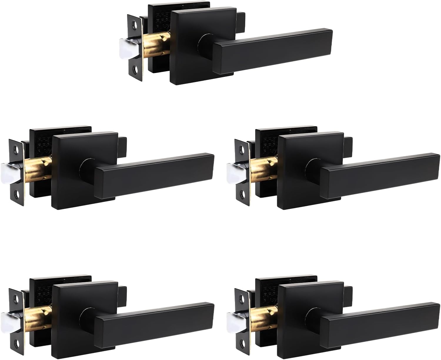 Orger 5 Pack Black Passage Door Handle Interior Door Handle for Hallway and Closet, Square Non-Locking Lever Set Keyless, Reversible for Right & Left Side Doors, Modern Style Door Lock