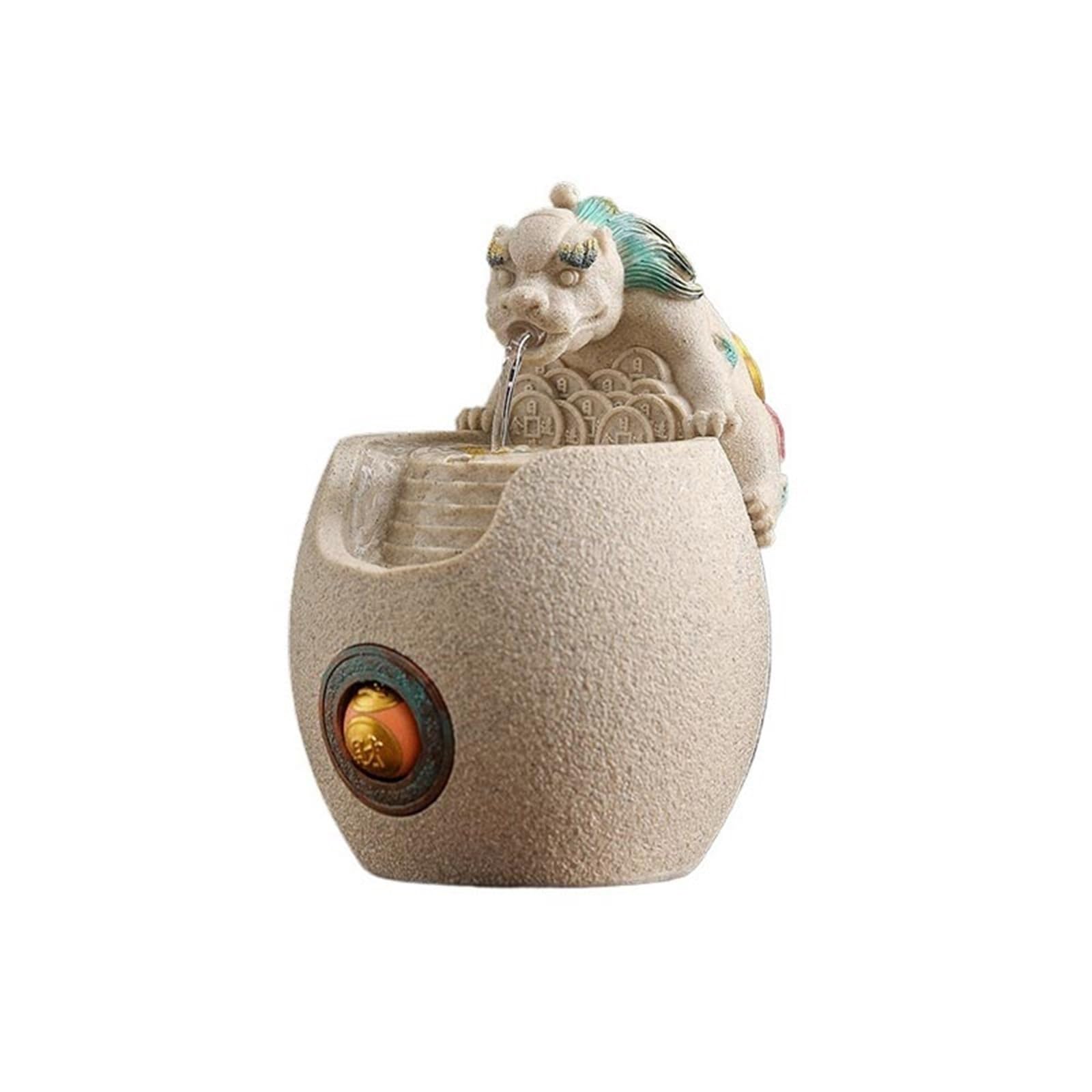 water feature Tabletop Water Fountain Small Chinese-style Water-circulating Ornaments Indoor Waterfall Feature(Beige)