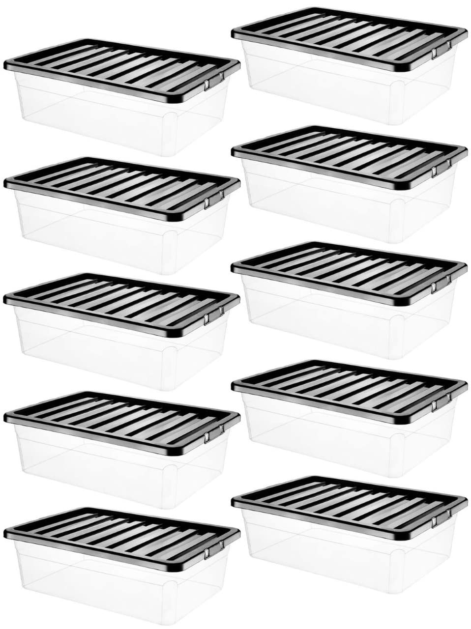Vsl Clear 10 X 32 Litre Underbed Plastic Storage Box With Black Lid