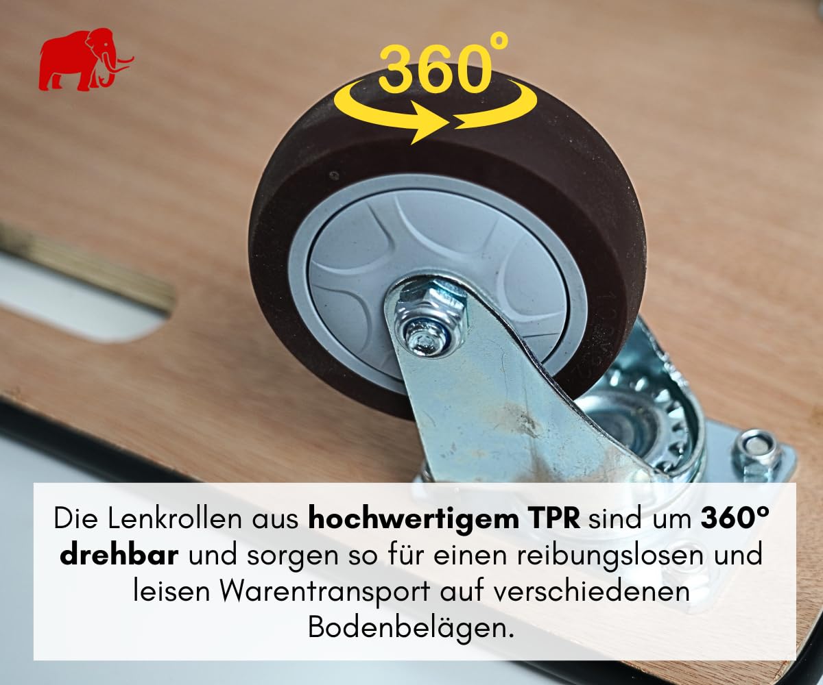 PROREGAL Profi Transportroller Hercules 40x60 cm Schwerlast bis 500 kg mit 4 Gummirollen & Griff, Sperrholzplatte mit Gummibelag rutschfest, 10er Set Rollbrett für Möbel Umzug Werkstatt Möbelroller