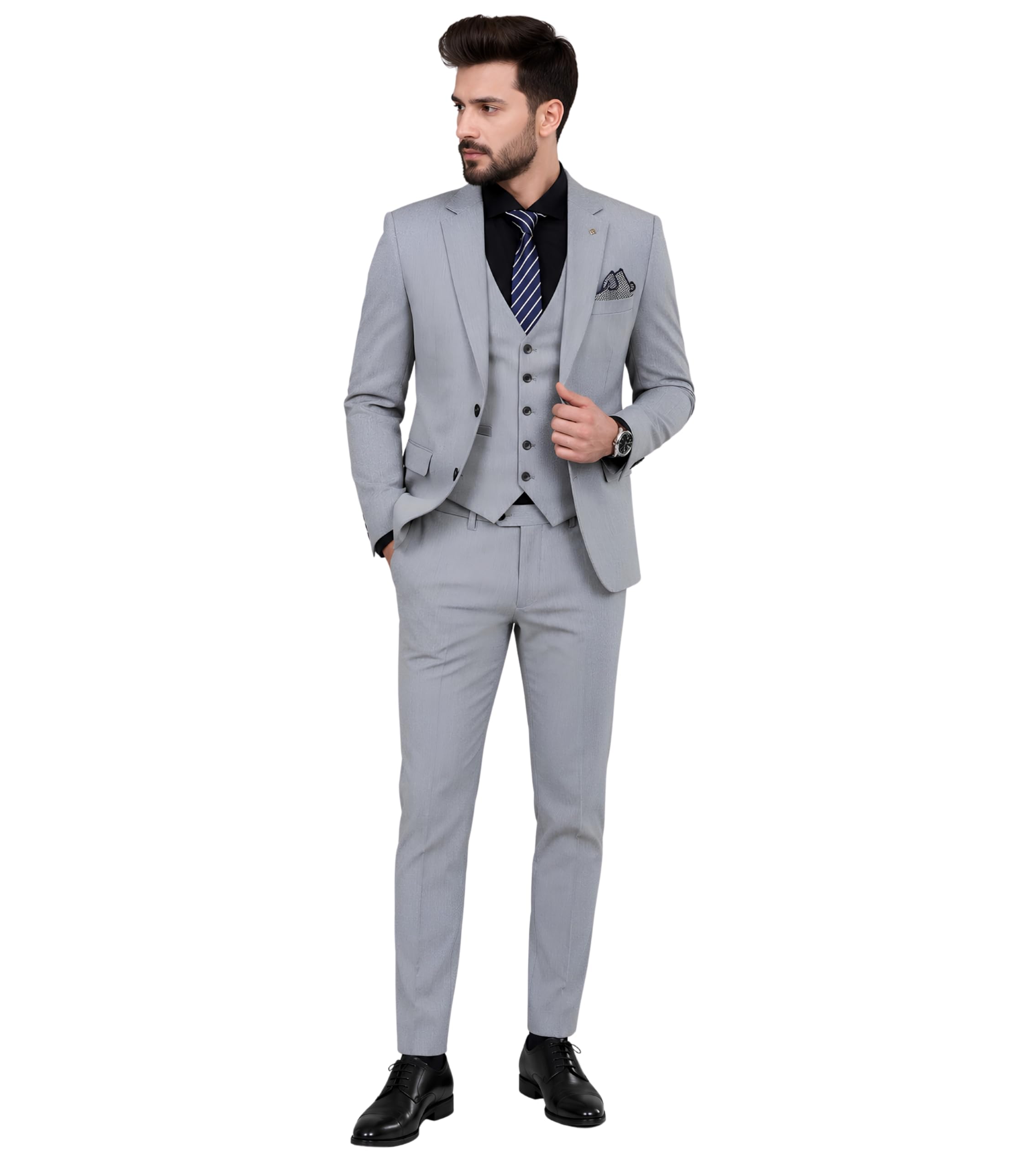 l'monte Imported 3 Piece Suit Blazer for Men Formal Slim Fit Two Button Closure Coat Vest & Pant Set for Business and Wedding Party-picture-35