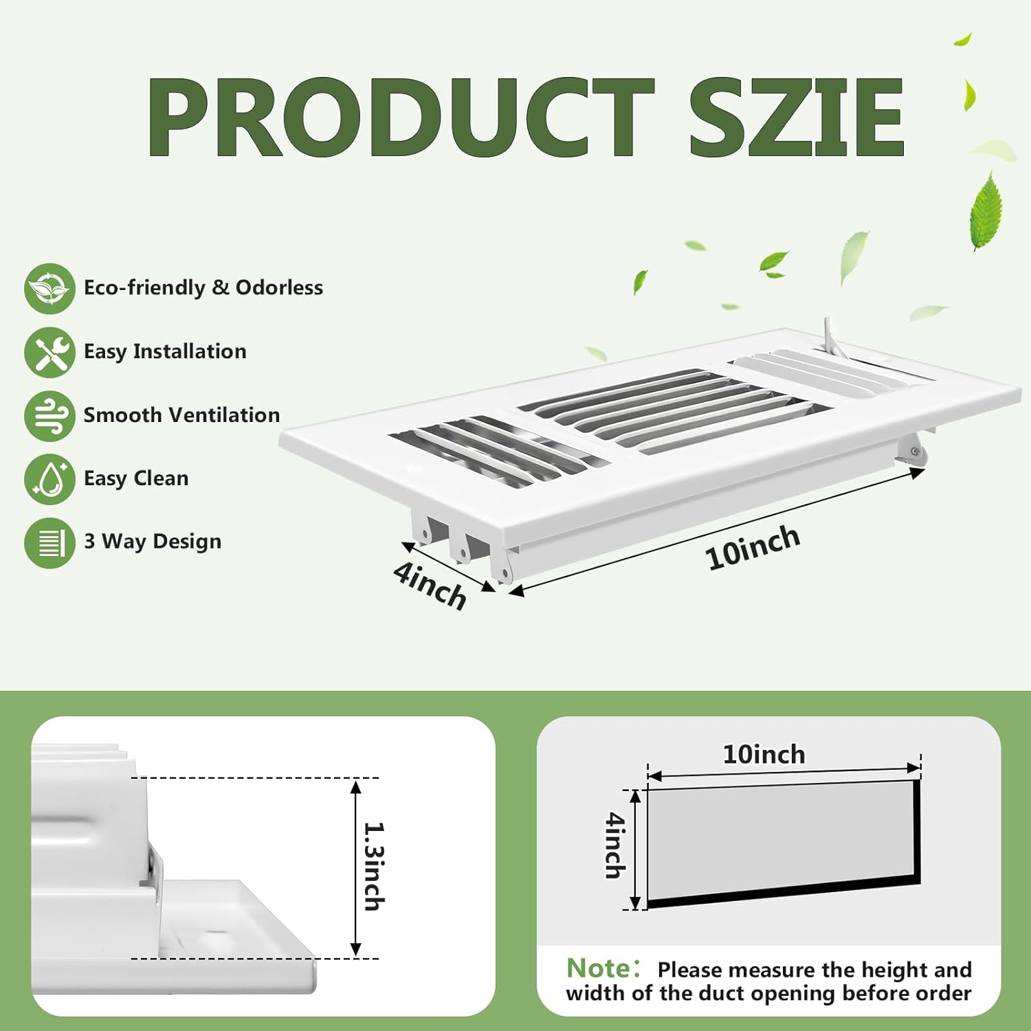 SOME BENT 6 Pcs 10x4 Inch Air Vent Covers for Home Ceiling, 3-Way Solid Metal Wall Vent Cover Ac Vent Ceiling Register, Return Air Vent Cover, Vent Grill for Wall (White, Interior Size 10 x 4) 10x4 Inch 6