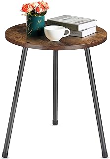 KIINARY Round Side Table,Small Coffee Table Accent End Table Round Nightstand for Living Room Bedroom Office Small Spaces,15.75 x 18.7 inches, Easy Assembly Round End Table(Rustic Brown)