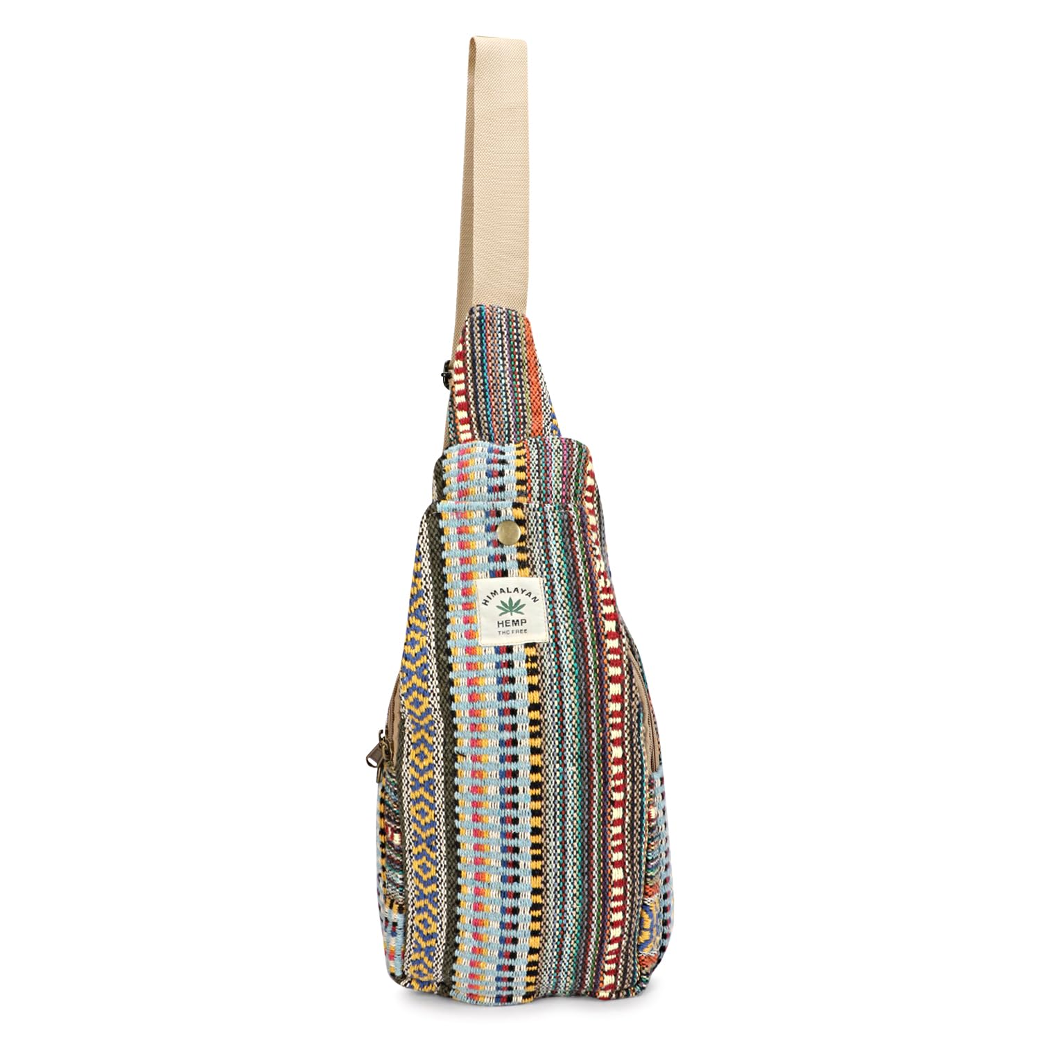 LONGING TO BUY Hemp Sling Backpack- Hemp Cross body Bag- Hemp Shoulder Backpack Adjustable Strap for Men & Women (Light Multicolored-1), Large