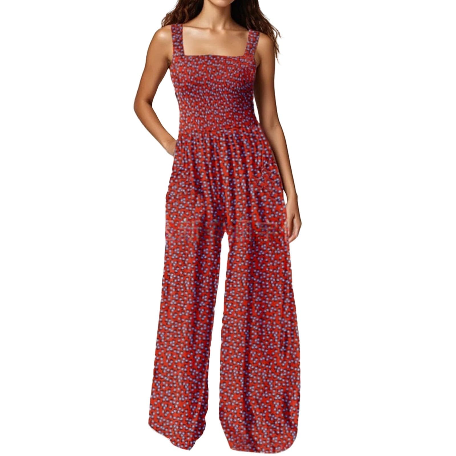Tuta estiva da donna, con motivo floreale, stile casual, ampia
