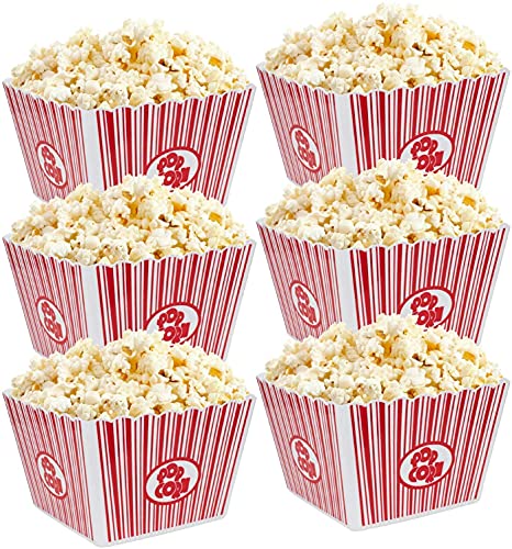 Yesland 6 kusů 23 × 23 × 15 cm, plastový box na popcorn, nádoba na popcorn z umělé hmoty v kině, miska na svačinu, krabička na popcorn Bomboms na filmový večer, opakovaně použitelná, šetrná k životnímu prostředí